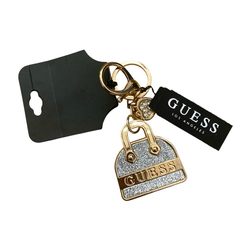 Guess Lock & Heart Bag Charm Key Ring Silver & Gold - NWT